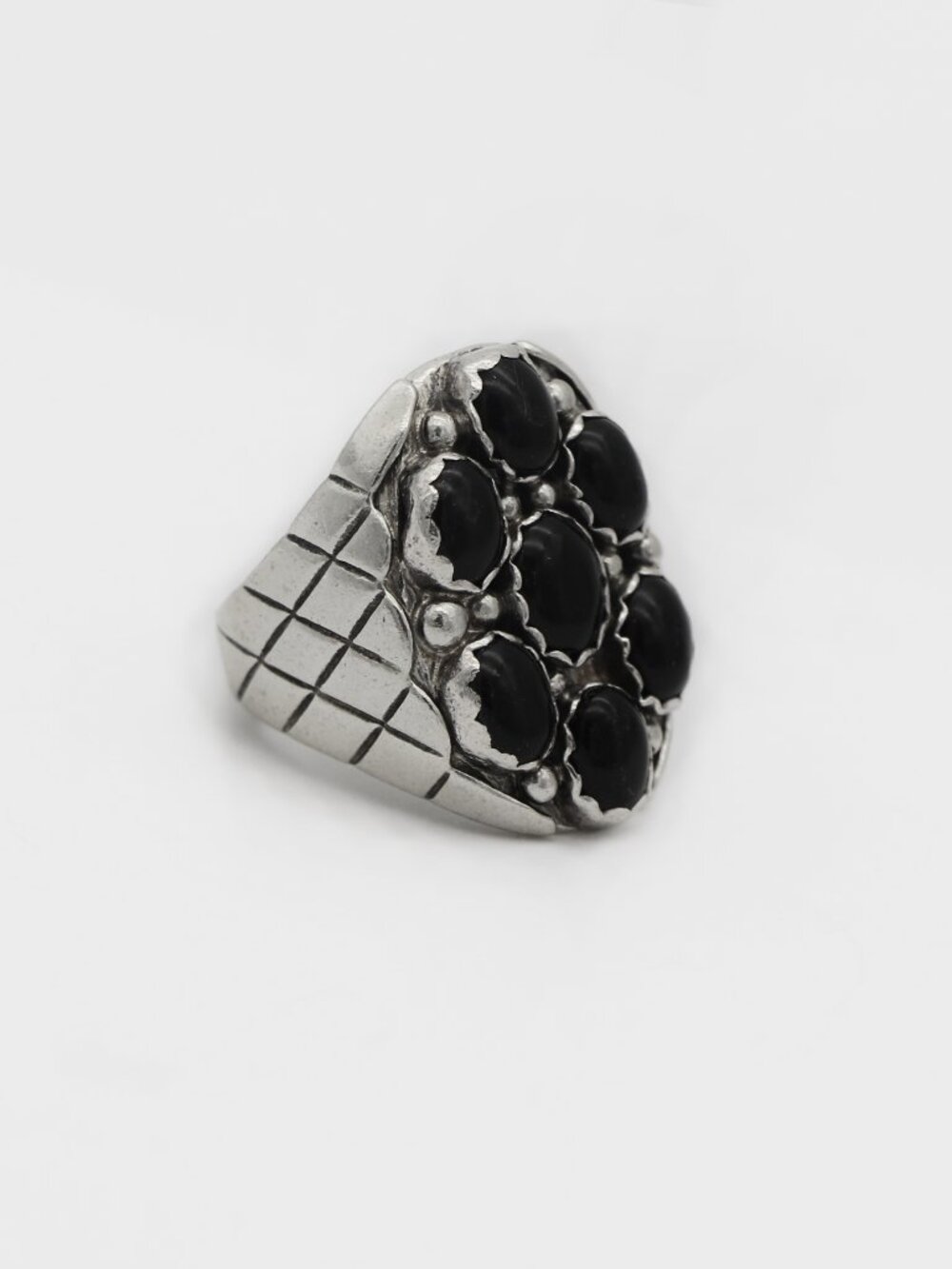 Native American Navajo Onyx Cluster Sterling Silver Ring